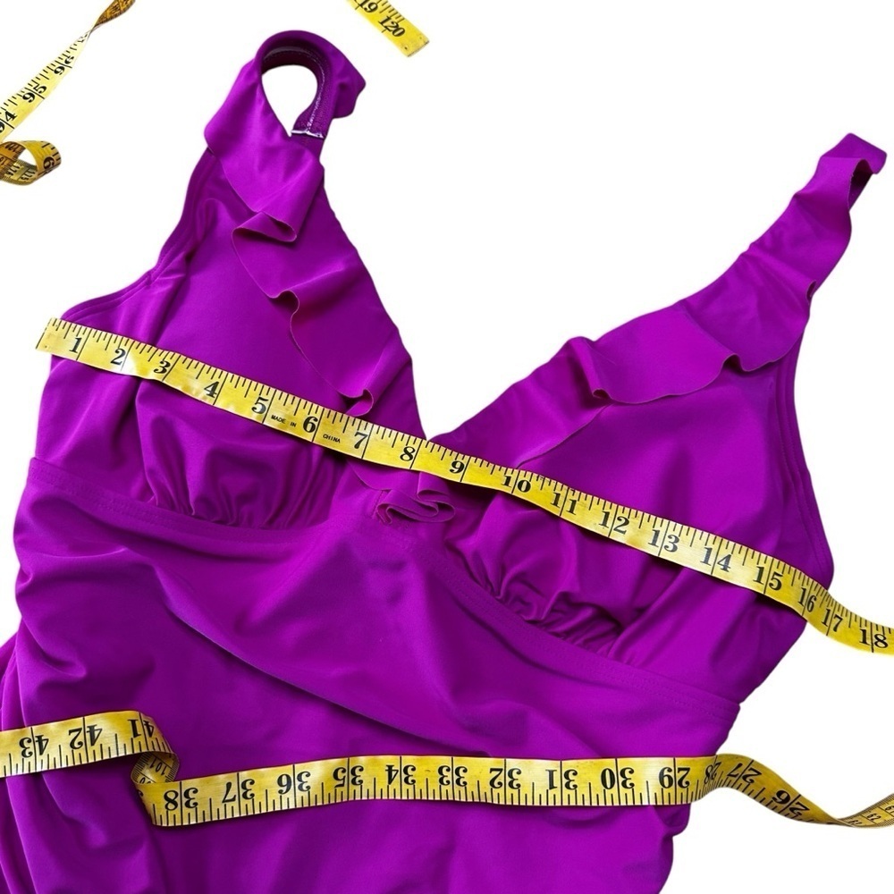 Dkny Ruffle Plunge Underwire Tummy Control One-Piece Swimsuit Dark Pink Sz 16 - Picture 10 of 13